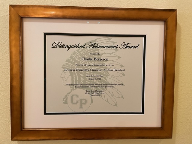 Award Certificate for Charlie